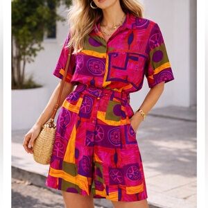 Bobbie Brooks Vintage 80’s Two Piece Colorful Short Set